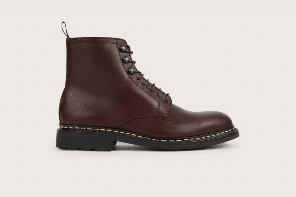 Heschung Boots Homme Décontractées En Cuir Lisse Marron Sur Semelle Gomme