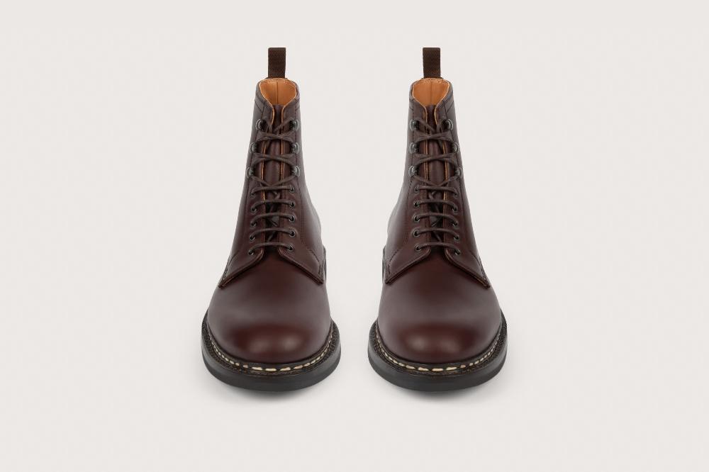 Heschung Boots Homme Décontractées En Cuir Lisse Marron Sur Semelle Gomme