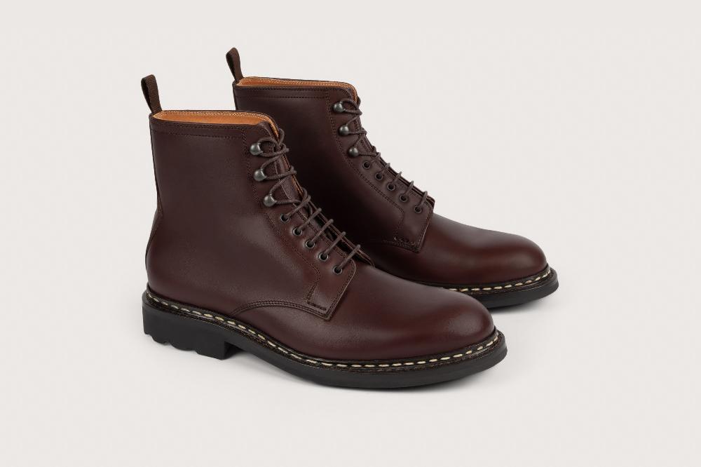 heschung Boots Homme décontractées en cuir lisse marron sur semelle gomme