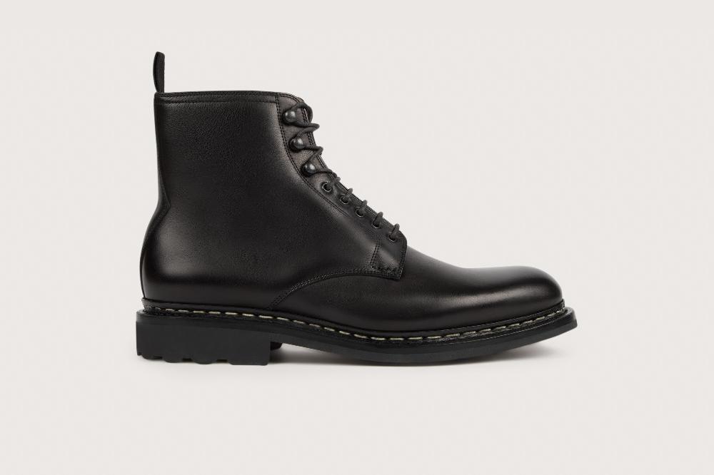 Heschung Boots Homme Décontractées En Cuir Lisse Noir Sur Semelle Gomme