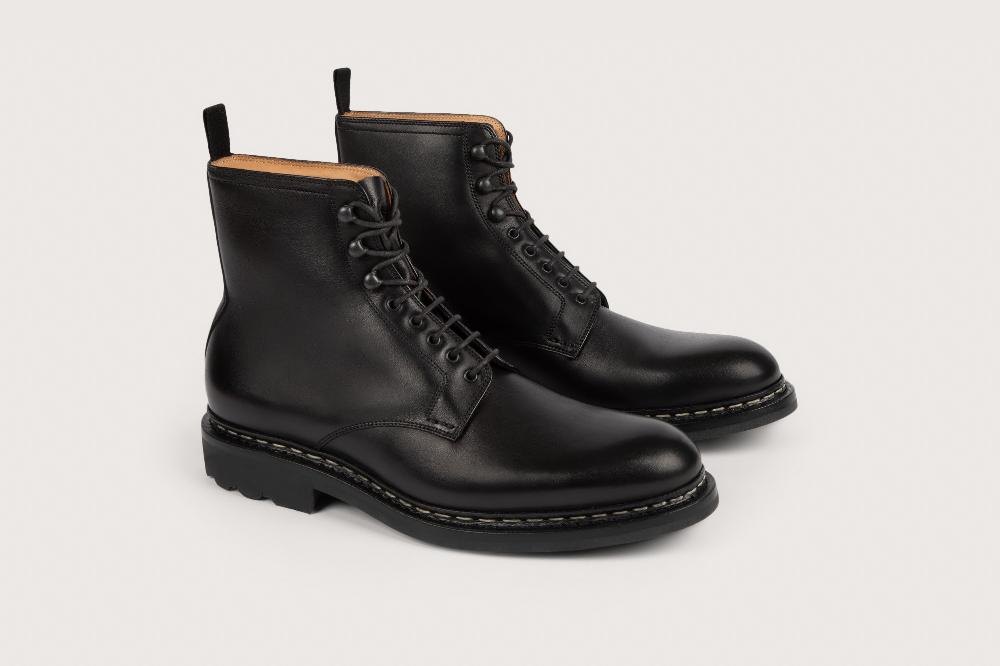 heschung Boots Homme décontractées en cuir lisse noir sur semelle gomme
