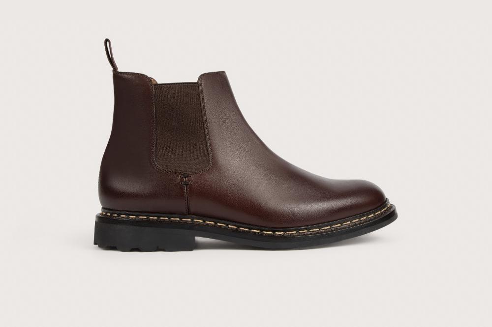 Heschung Boots Intemporelles Homme En Cuir Lisse Imperméable Marron Sur Semelle Gomme