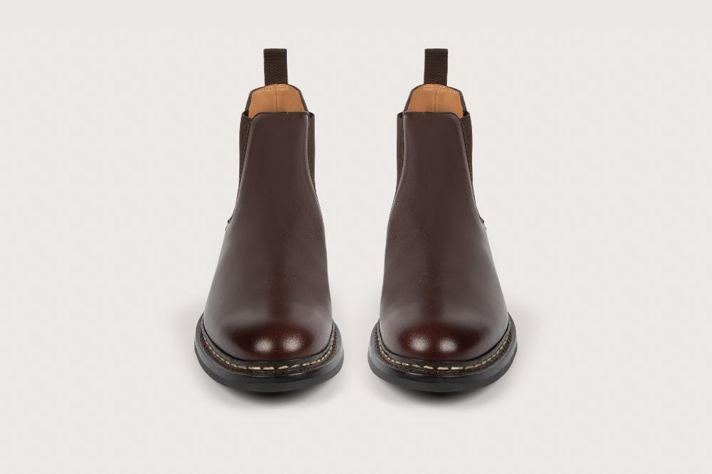 Heschung Boots Intemporelles Homme En Cuir Lisse Imperméable Marron Sur Semelle Gomme