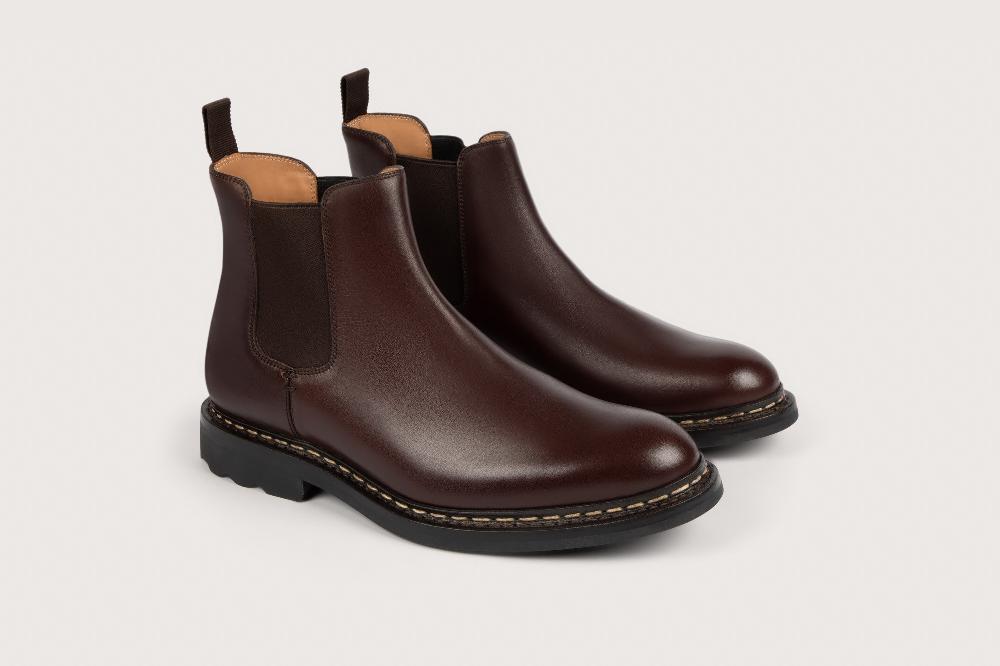 heschung Boots intemporelles homme en cuir lisse imperméable marron sur semelle gomme