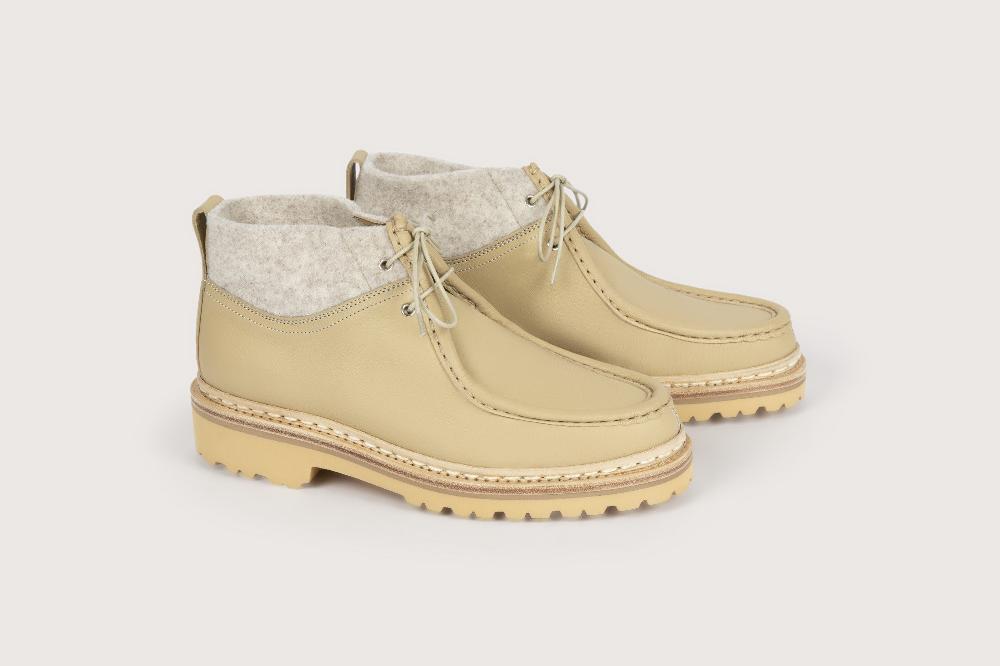 Heschung Boots Lierre Femme En Cuir Grainé Et Tweed Sur Semelle Gomme