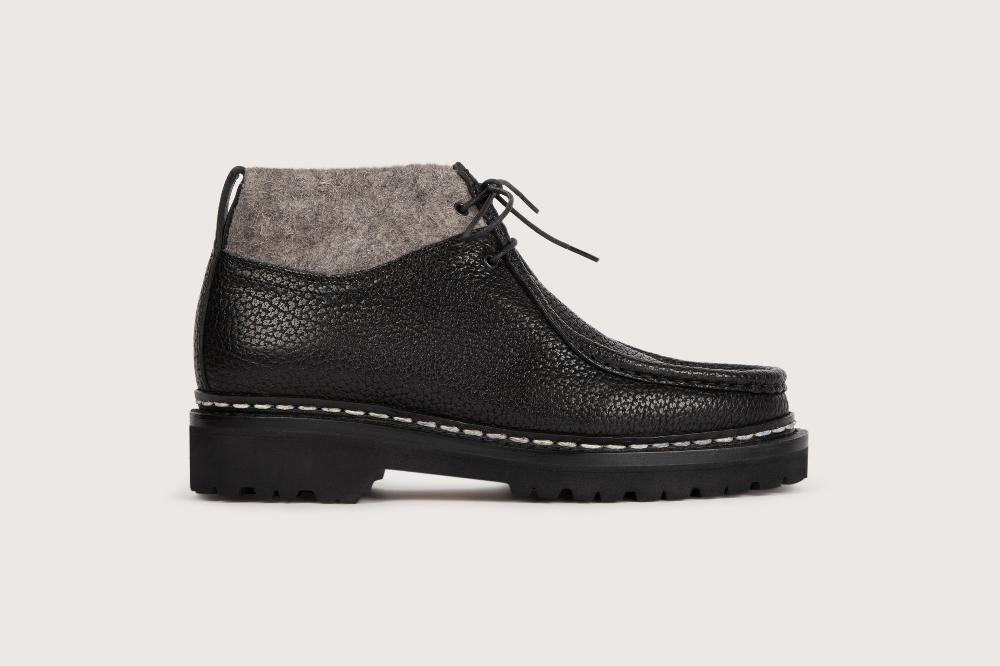Heschung Boots Lierre Femme En Cuir Grainé Noir Et Velours Feutre Gris Sur Semelle Roccia Sole