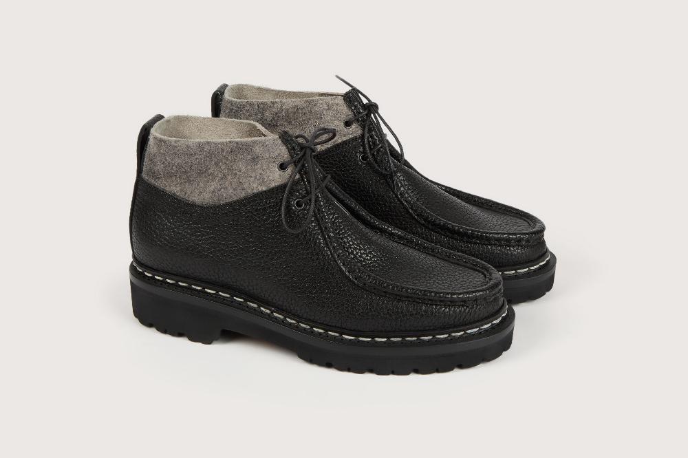 heschung Boots Lierre femme en cuir grainé noir et Velours Feutre Gris sur semelle Roccia sole