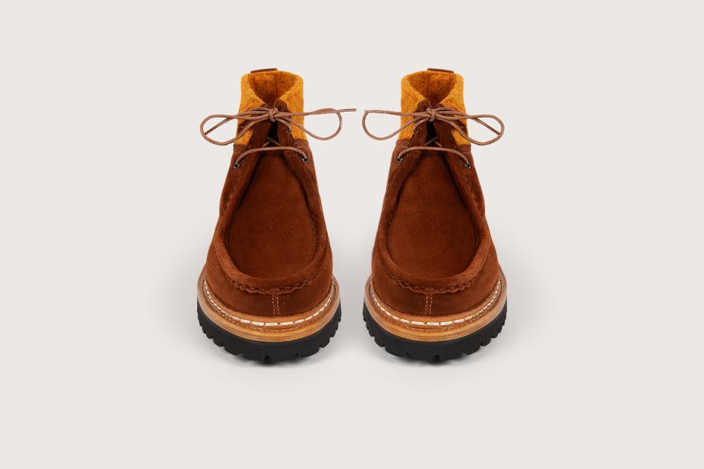 Heschung Boots Lierre Femme En Cuir Velour Et Tweed Sur Semelle Gomme