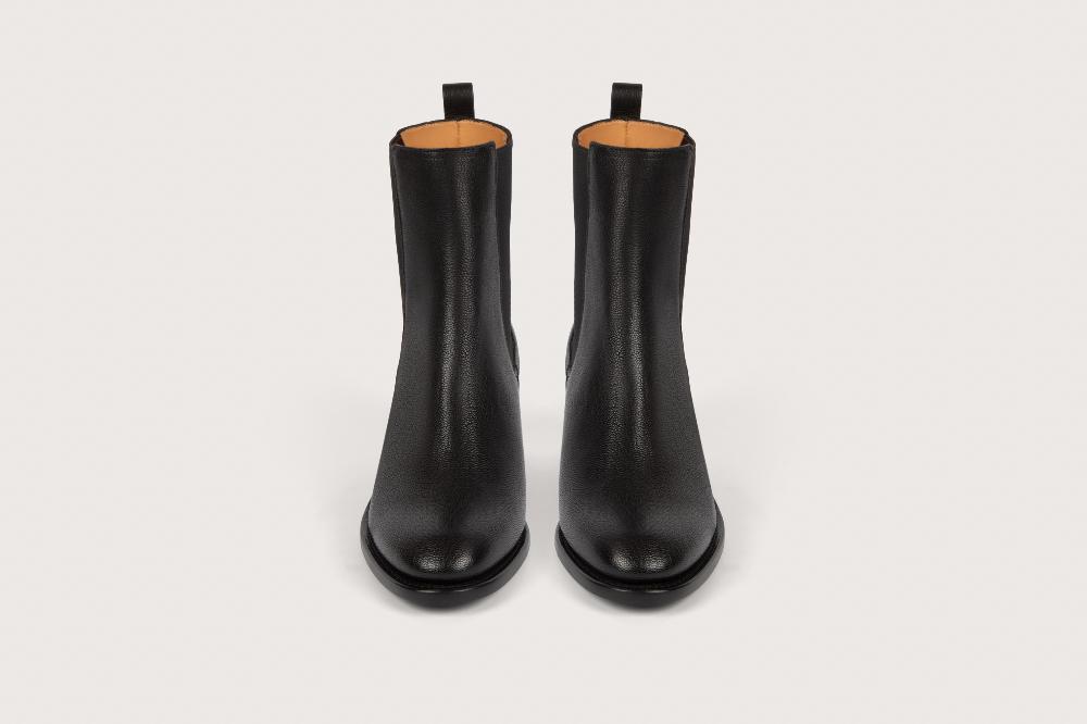 Heschung Boots Maud Femme En Cuir De Chèvre Gobi Noir Semelle En Cuir