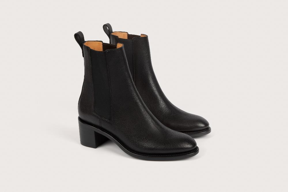 Heschung Boots Maud Femme En Cuir De Chèvre Gobi Noir Semelle En Cuir