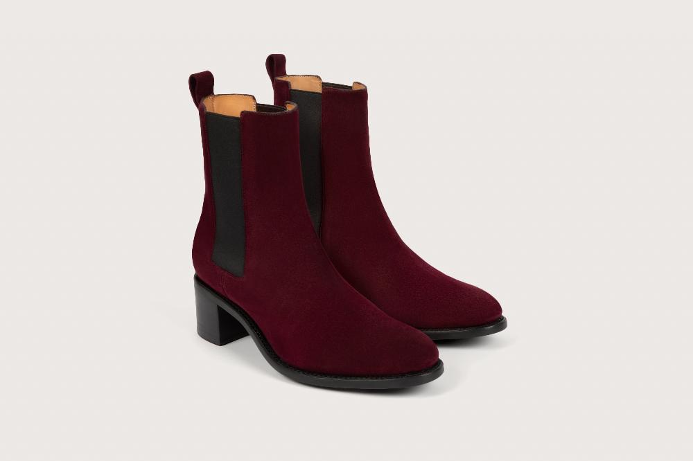 heschung Boots Maud femme en cuir de veau coloris aubergine sur semelle cuir