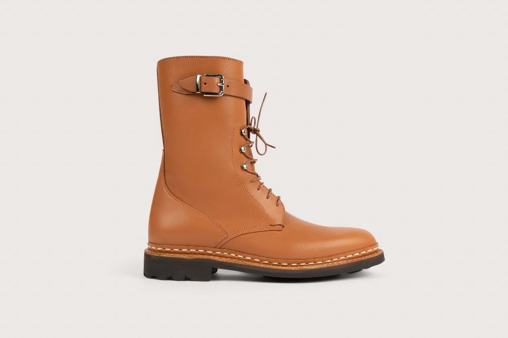 Heschung Boots Sergent Femme En Cuir Lisse Gold Esprit Militaire