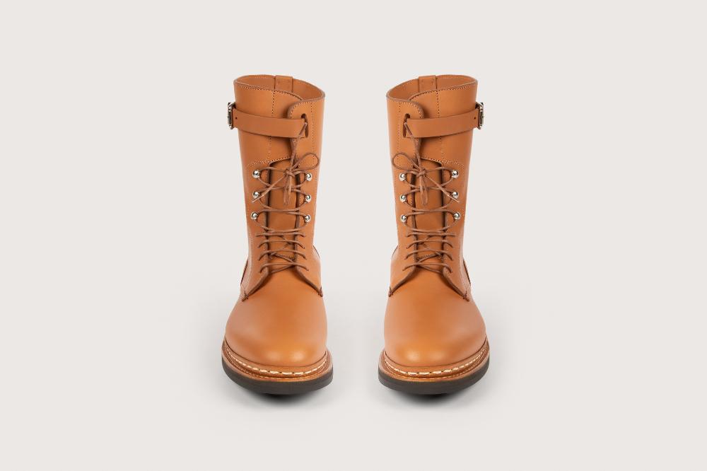 Heschung Boots Sergent Femme En Cuir Lisse Gold Esprit Militaire