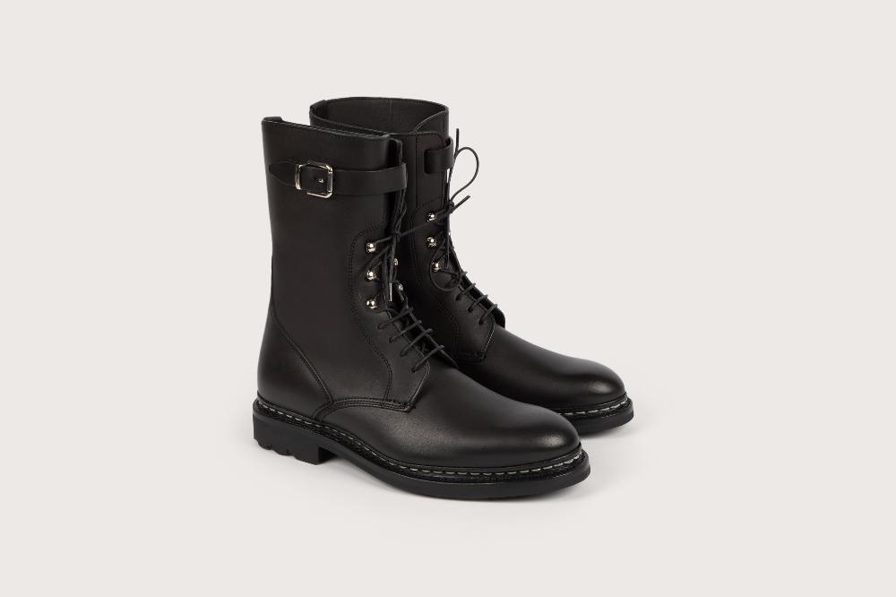 heschung Boots Sergent femme en cuir lisse noir esprit militaire heschung Boots Sergent femme en cuir lisse noir esprit militaire