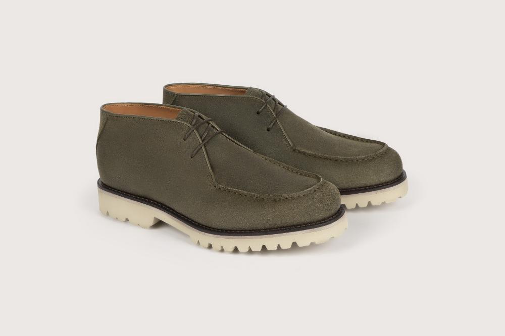 heschung Bottine en cuir de veau pour homme semelle gomme coloris kaki