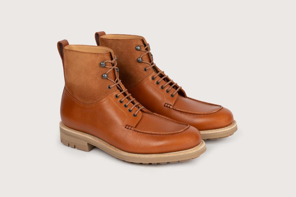 heschung Bottine en cuir de veau pour homme semelle gomme coloris cognac