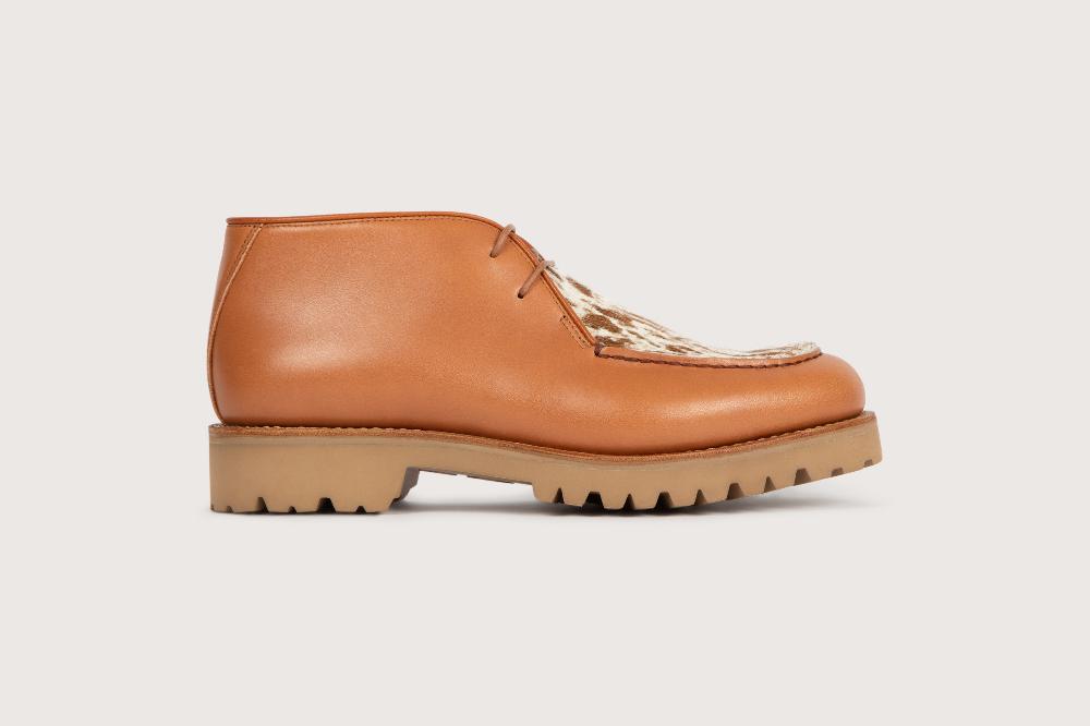 Heschung Bottine En Cuir De Veau Purecalf Gold Et Cow Blanc Pour Femme Semelle Gomme