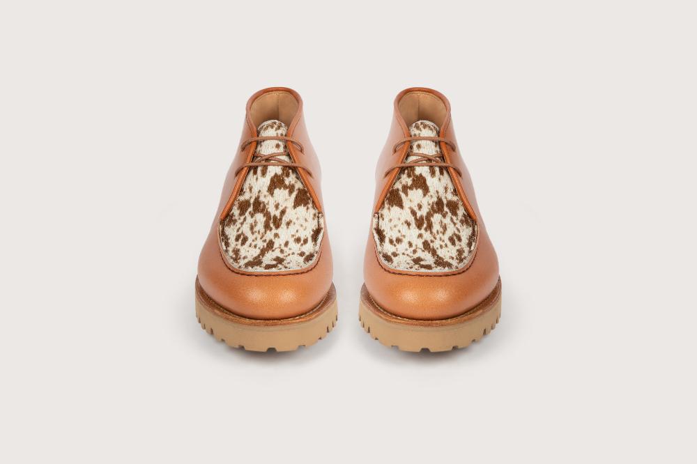 Heschung Bottine En Cuir De Veau Purecalf Gold Et Cow Blanc Pour Femme Semelle Gomme