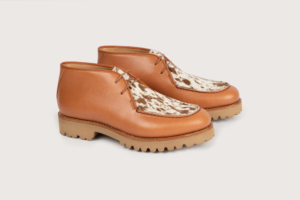 heschung Bottine en cuir de veau Purecalf Gold et Cow Blanc pour femme semelle gomme