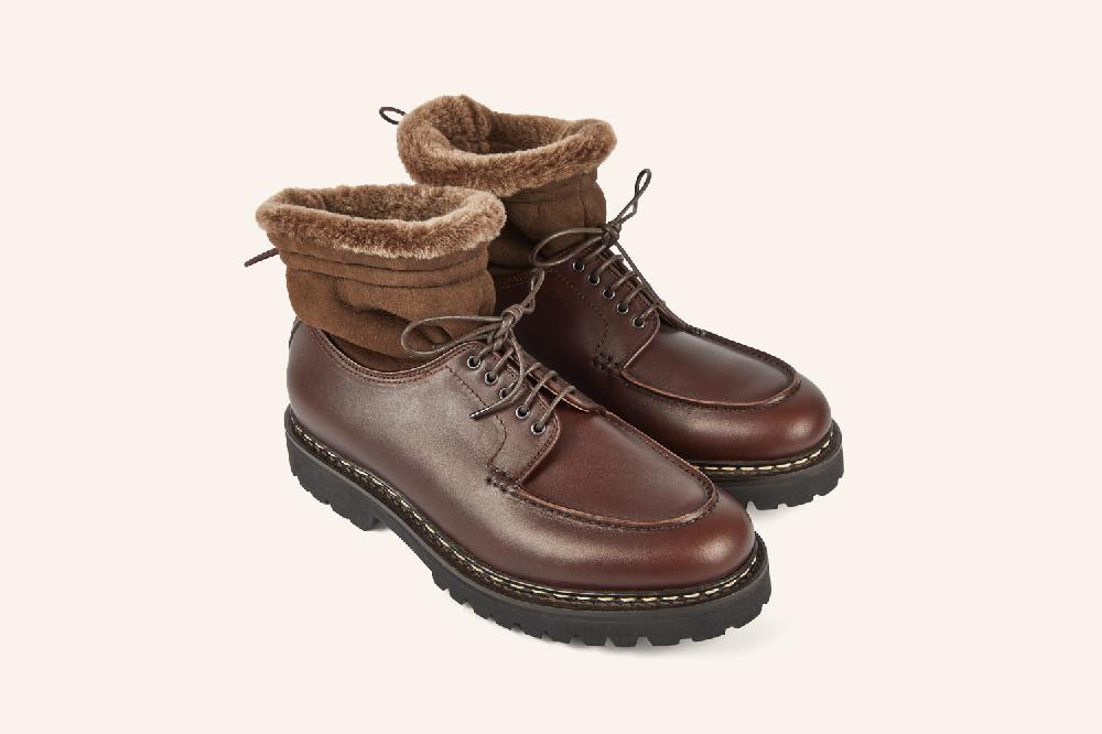 heschung Bottine en cuir suportlo à col fourré mouton pour homme semelle gomme coloris naturel