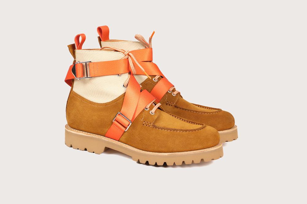 Heschung Bottine En Hydrovelours Et Toile Marron Clair Pour Homme Semelle Gomme