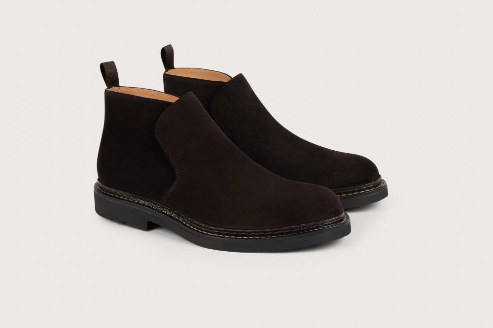 heschung Bottine en veau grainé pour homme semelle gomme coloris moro