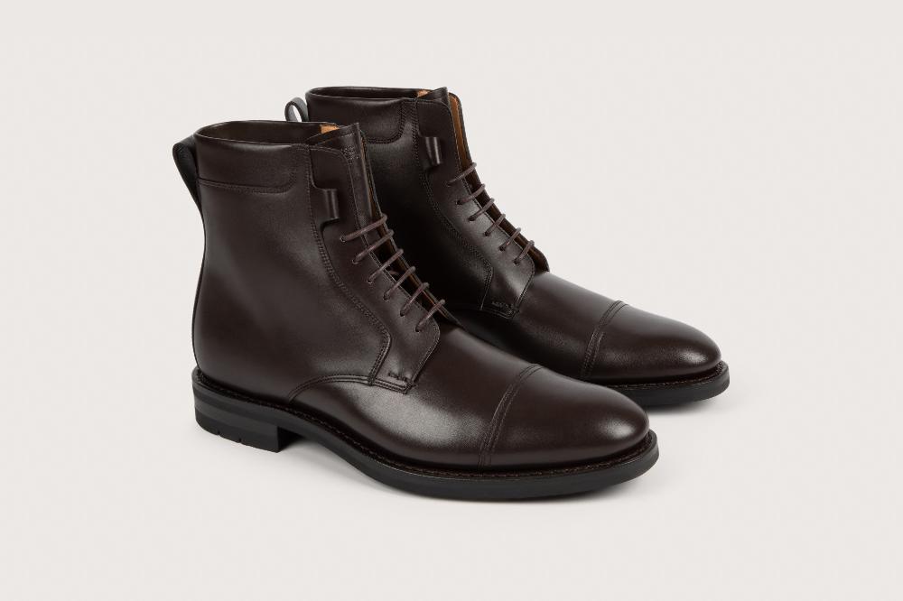 heschung Bottine en veau lisse pour homme semelle gomme coloris moro