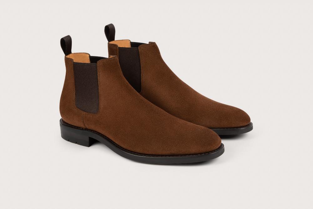 heschung Bottine en veau velours pour homme semelle gomme coloris cigare