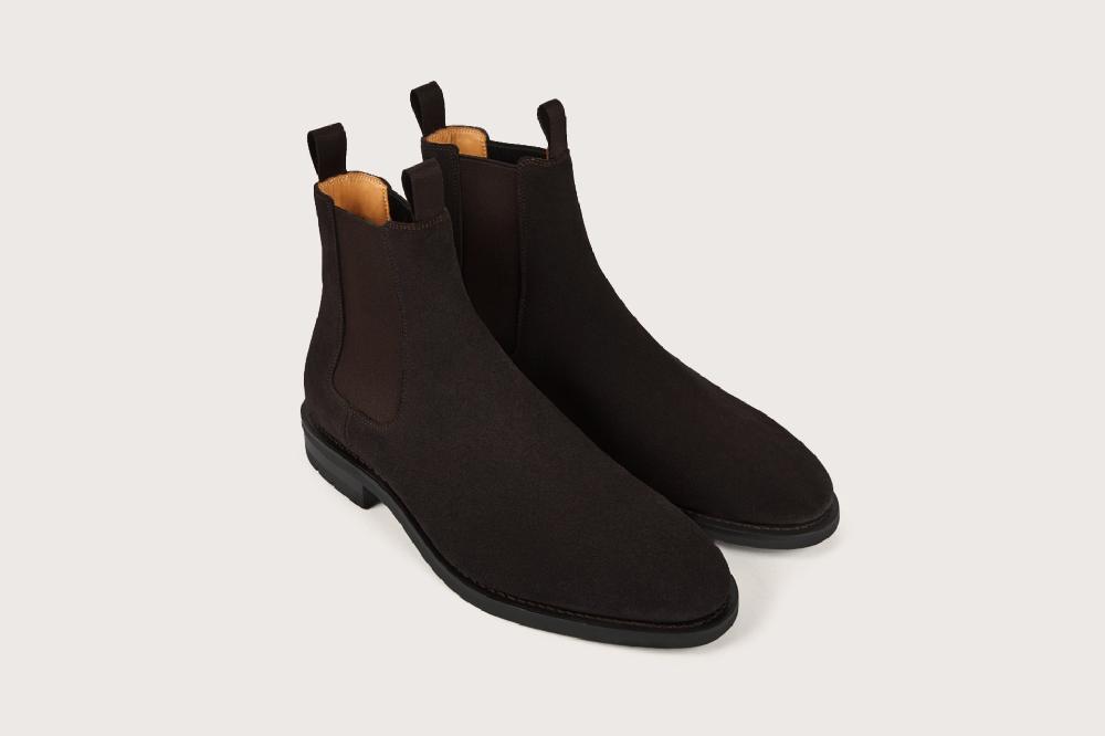 heschung Bottine en veau velours pour homme semelle gomme coloris moro