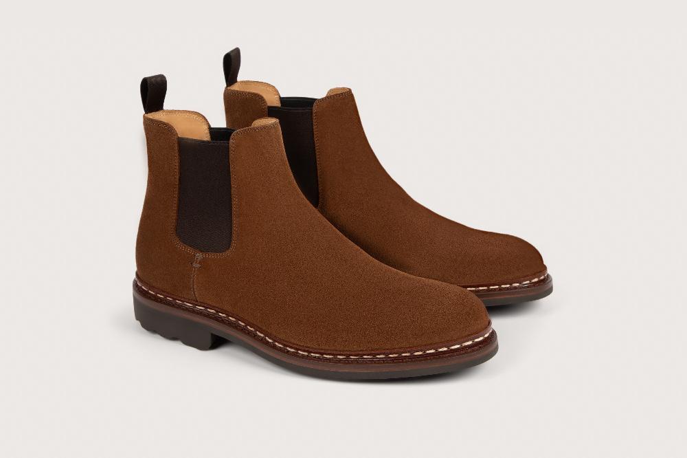 heschung Bottine en veau velours pour homme semelle gomme coloris cigare