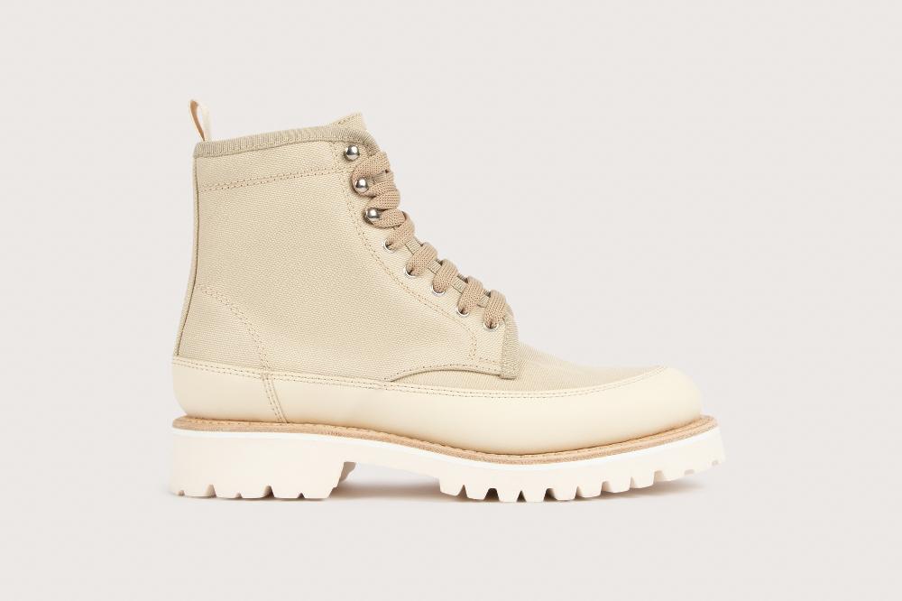 Heschung Bottine Femme Tout Terrain En Toile De Coton Beige Sur Semelle Gomme