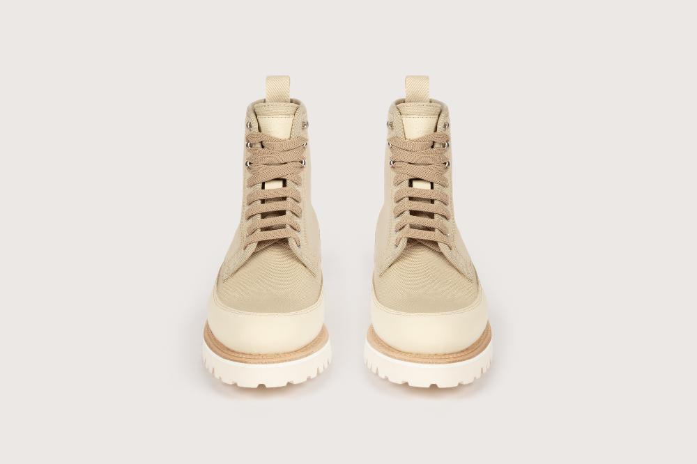 Heschung Bottine Femme Tout Terrain En Toile De Coton Beige Sur Semelle Gomme