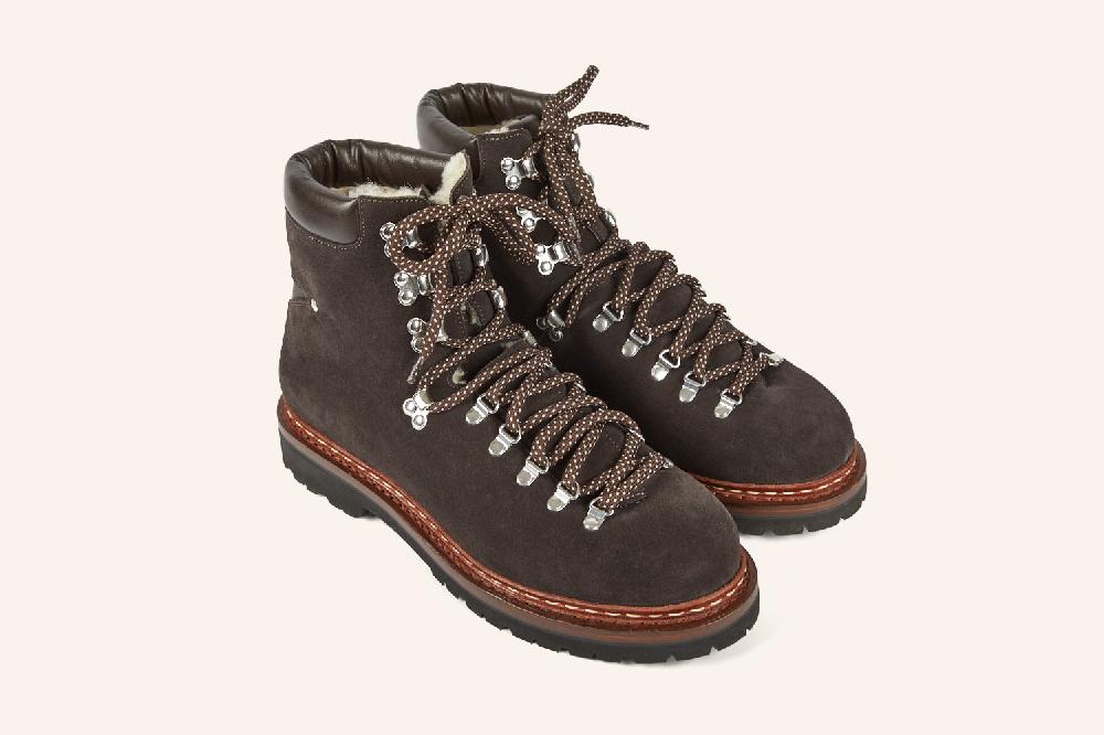 heschung Bottine fourrée en veau velours et veau nappa pour homme semelle gomme coloris moro