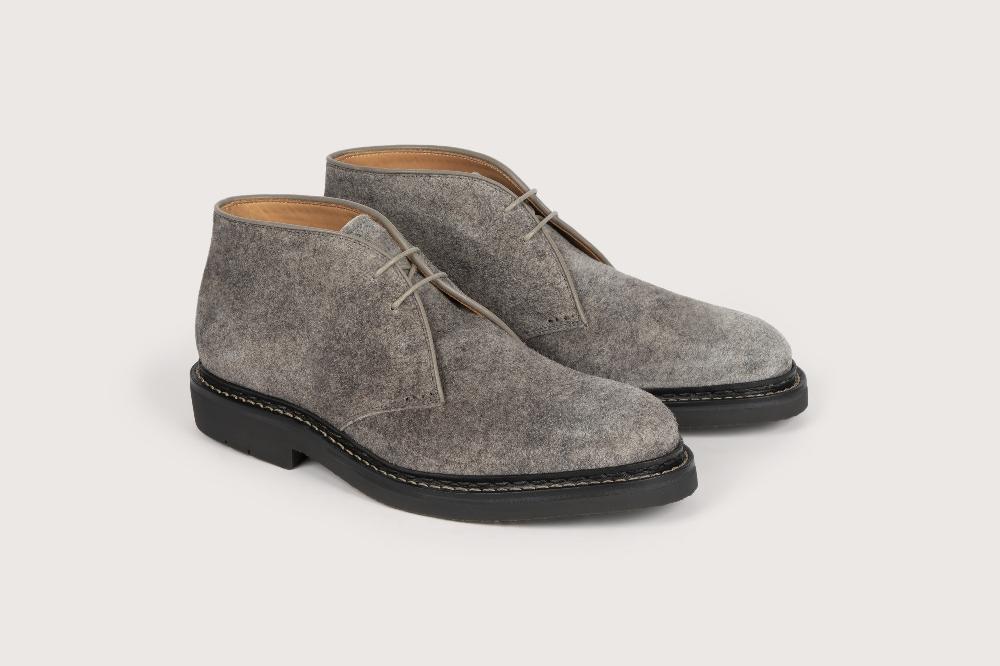 heschung Bottine Genêt pour homme en veau velours feutre grey semelle gomme