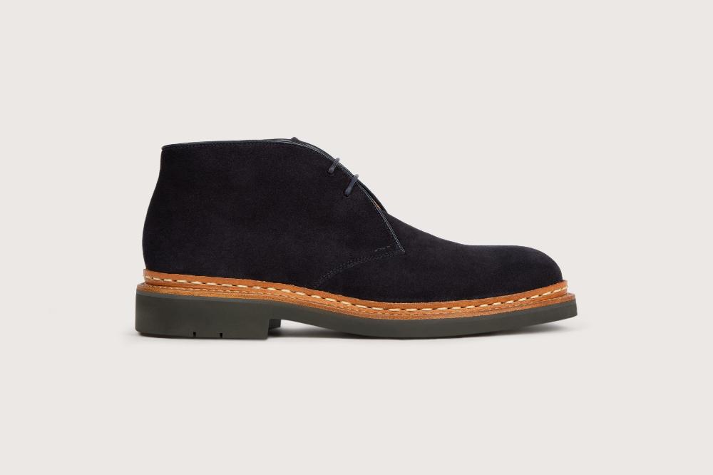Heschung Bottine Genêt Pour Homme En Veau Velours Navy Semelle Gomme