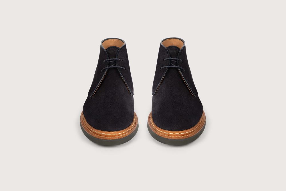 Heschung Bottine Genêt Pour Homme En Veau Velours Navy Semelle Gomme