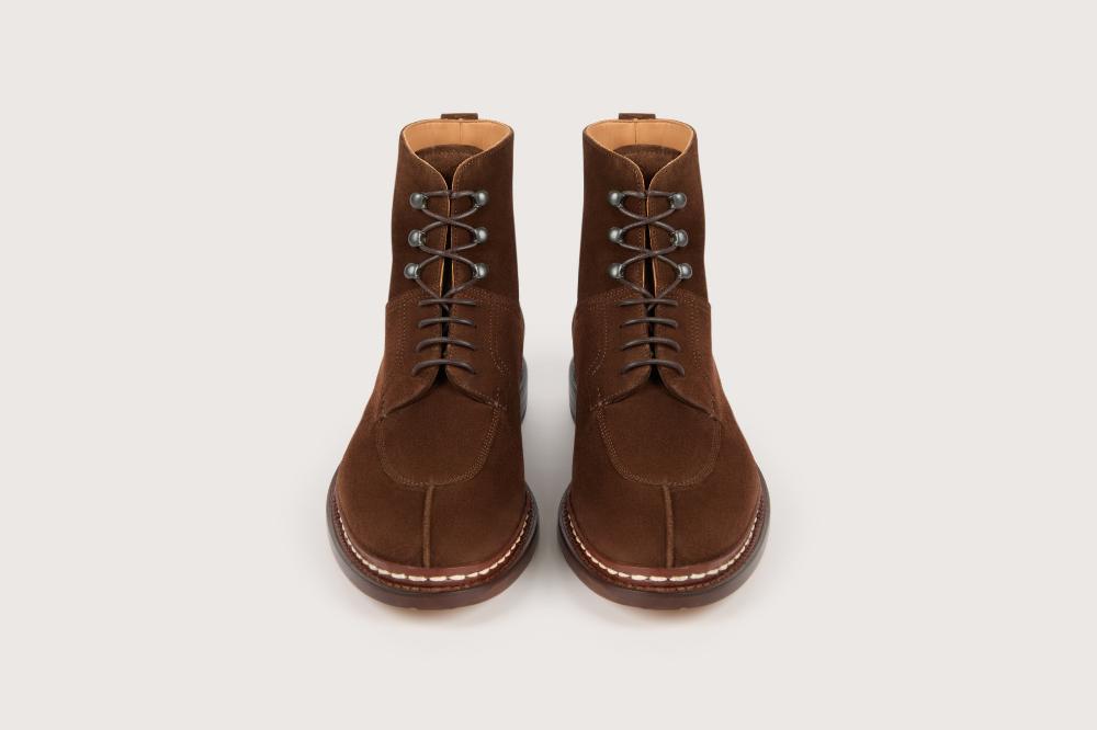 Heschung Bottine Homme Intemporelle à Bout Chasse En Velours Imperméable Coloris Cacao