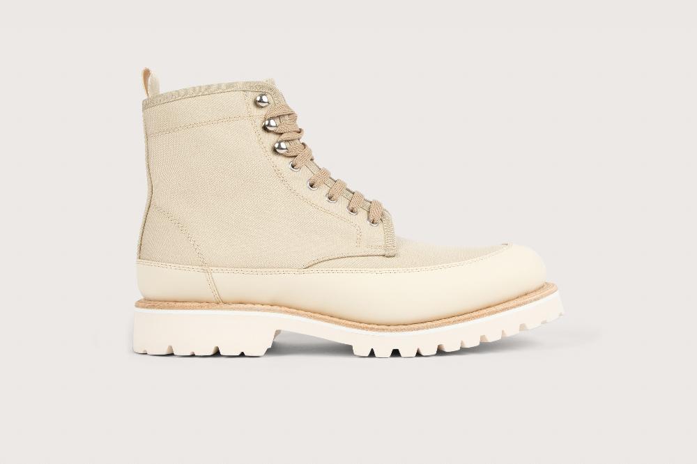 Heschung Bottine Homme Tout Terrain En Toile De Coton Beige Sur Semelle Gomme