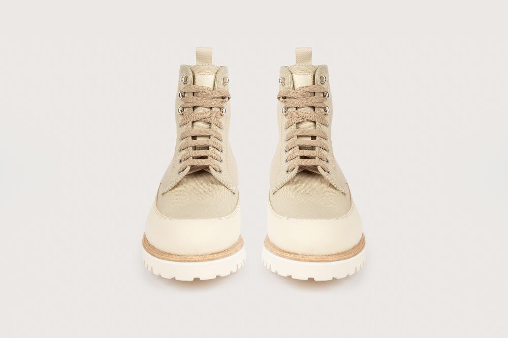 Heschung Bottine Homme Tout Terrain En Toile De Coton Beige Sur Semelle Gomme