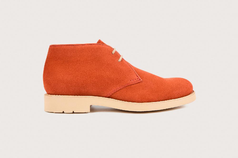 Heschung Bottines Homme En Veau Velours Rouille Semelle Gomme