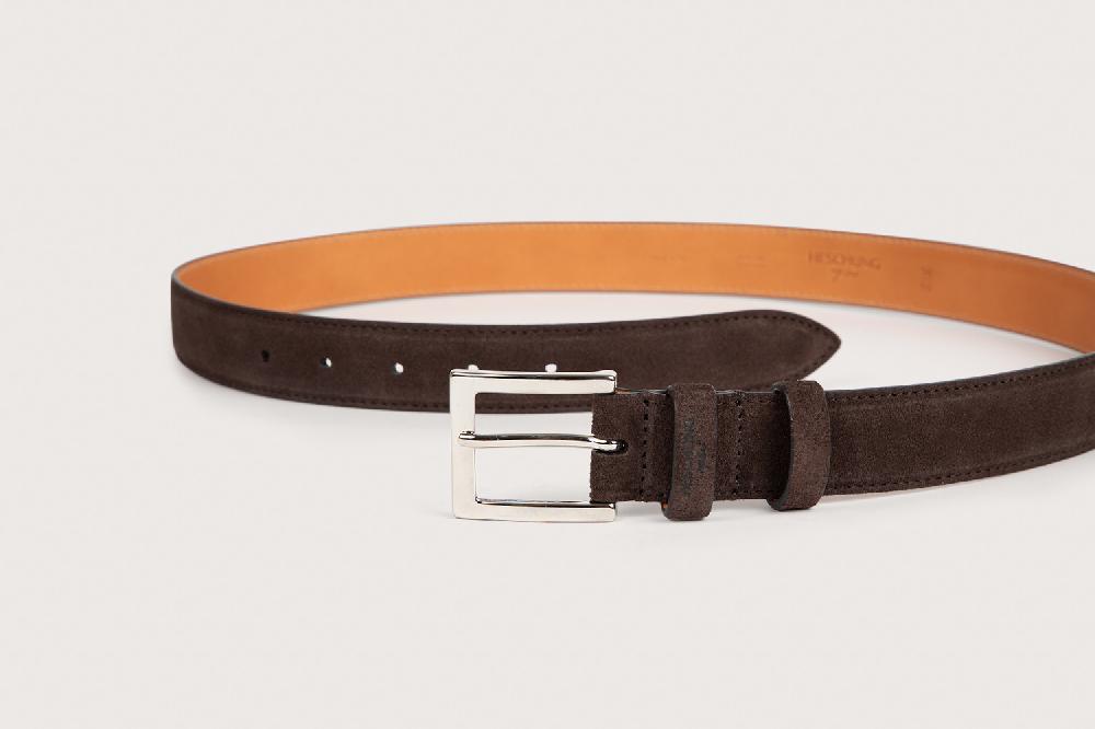 Heschung Ceinture Homme En Cuir Velours Moro Piquée