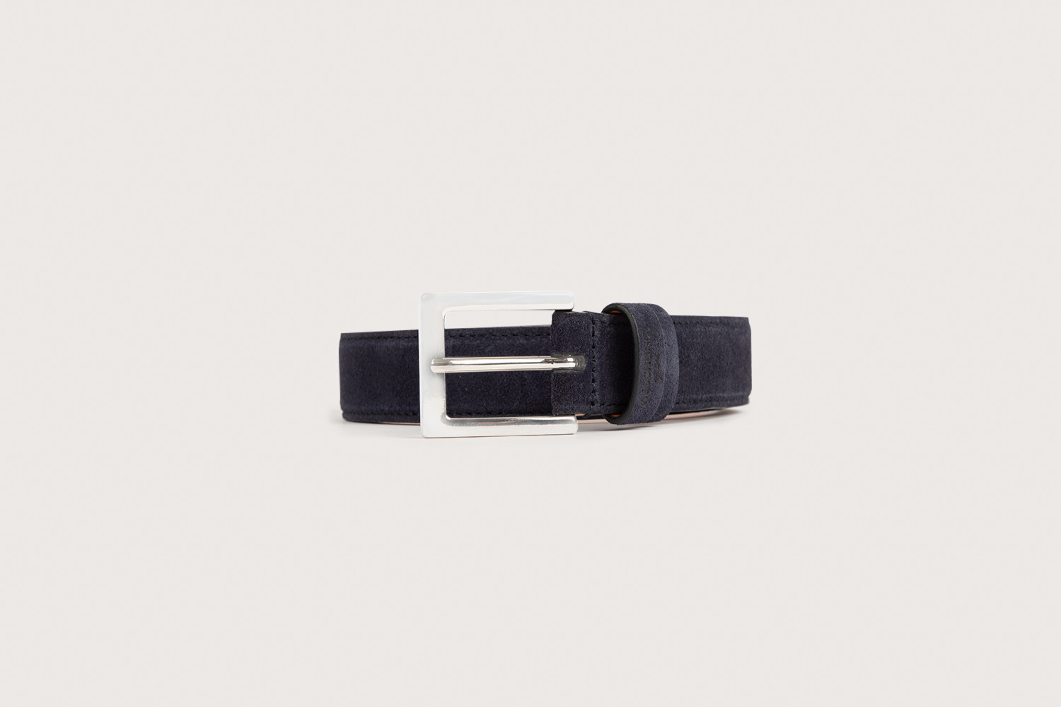 Heschung Ceinture Homme En Cuir Velours Navy Piquée