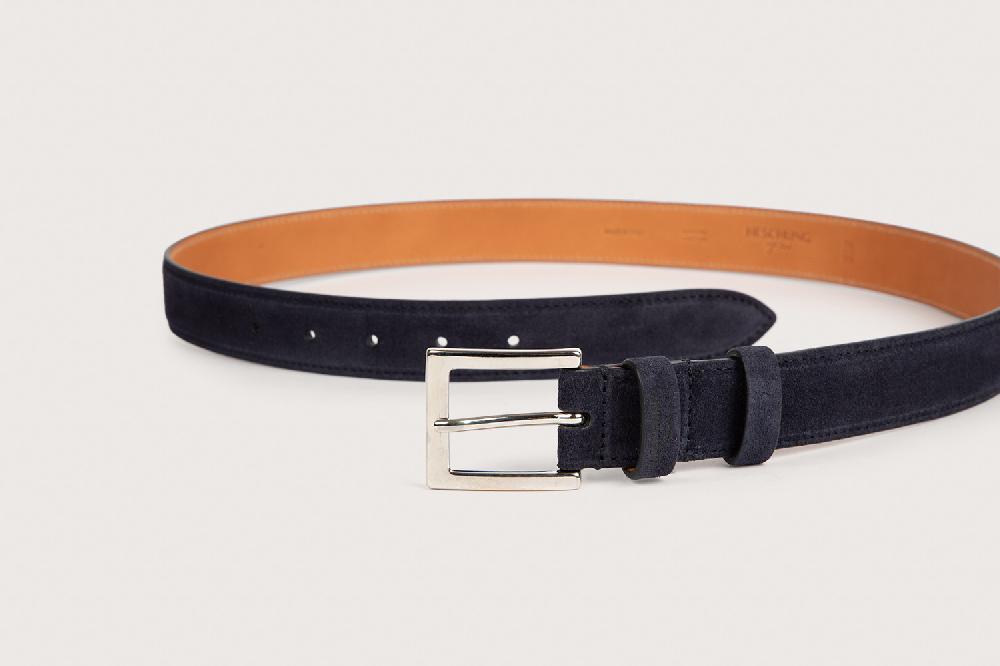 Heschung Ceinture Homme En Cuir Velours Navy Piquée