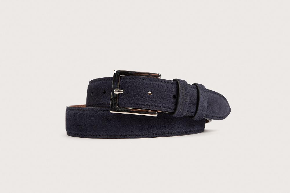heschung Ceinture homme en cuir velours navy piquée