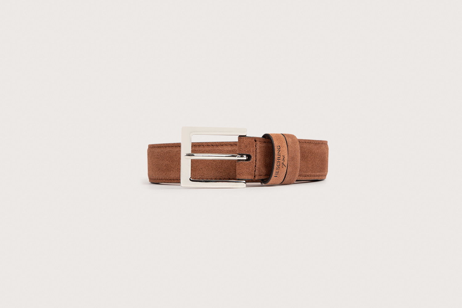 Heschung Ceinture Homme En Cuir Velours Noisette Piquée