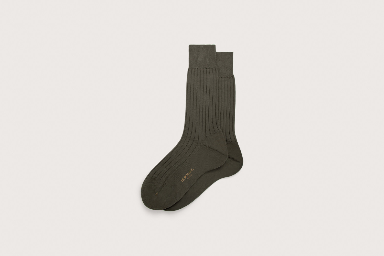 heschung Chaussettes Heschung pour homme/femme en coton kaki renforcées à l'avant et au talon