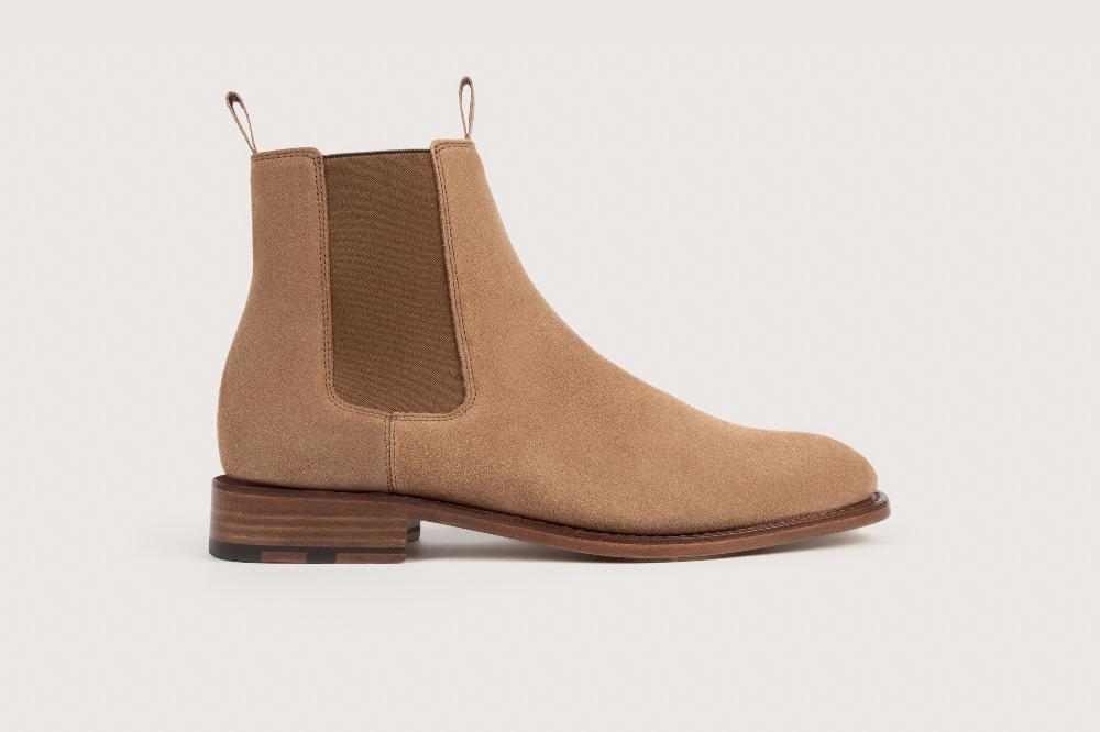 Heschung Chelsea-Boot Homme En Hydrovelours Beige Semelle Cuir