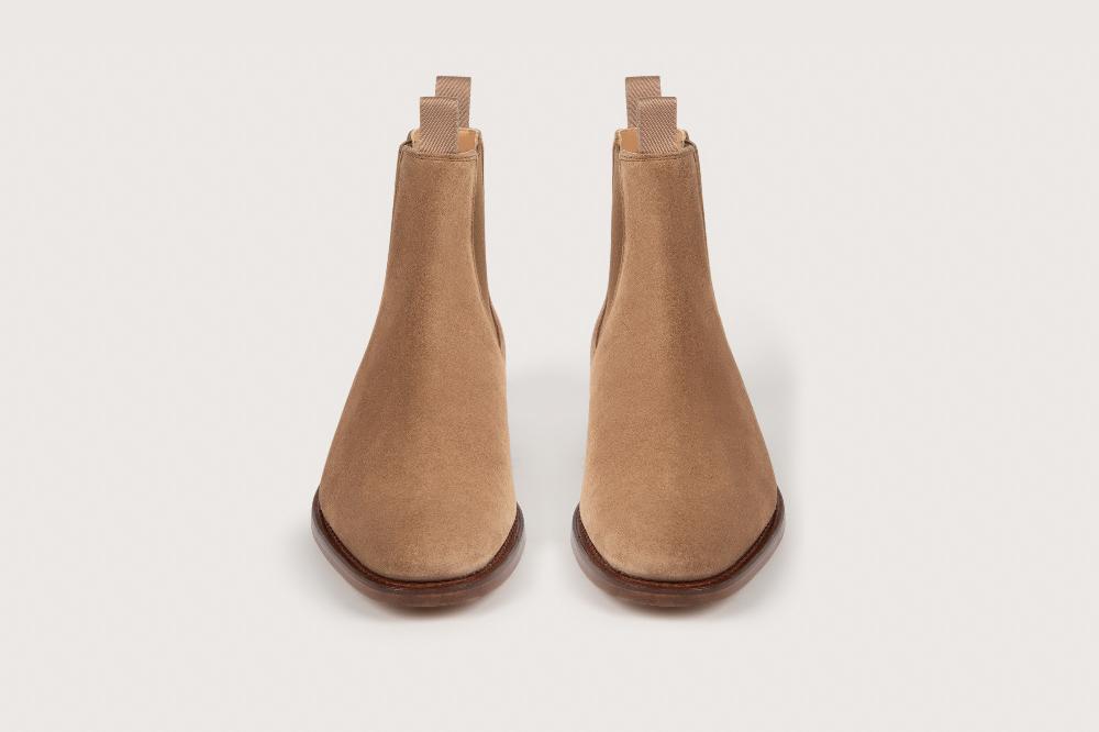 Heschung Chelsea-Boot Homme En Hydrovelours Beige Semelle Cuir