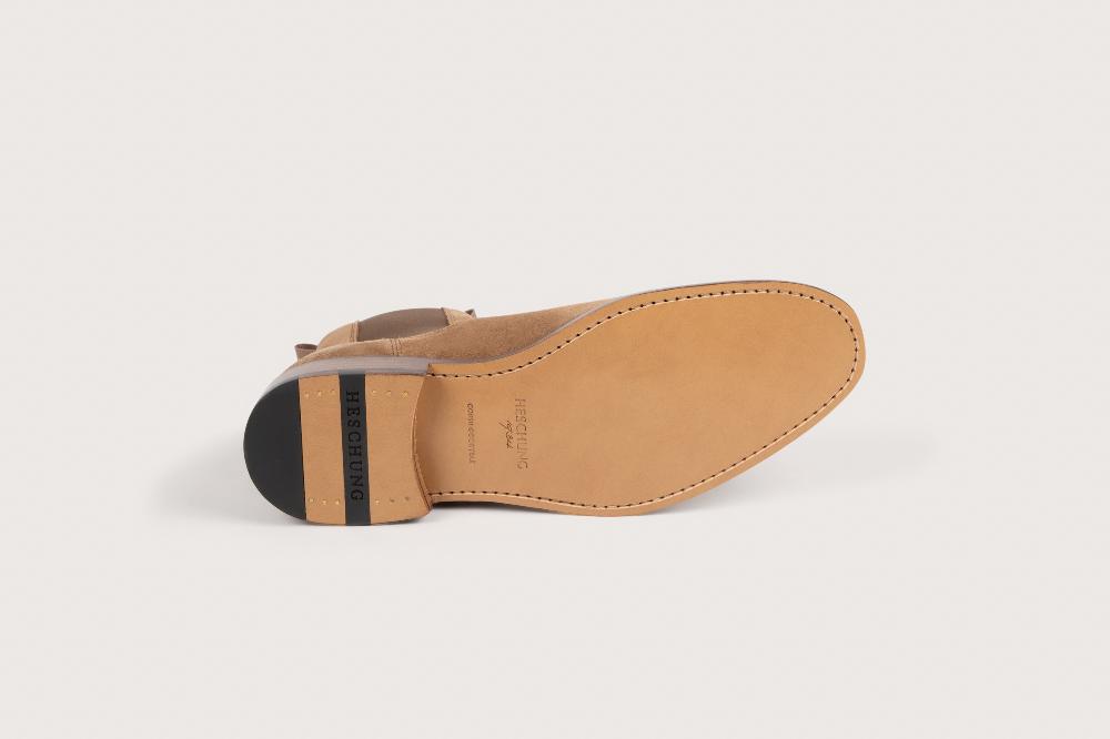 Heschung Chelsea-Boot Homme En Hydrovelours Beige Semelle Cuir