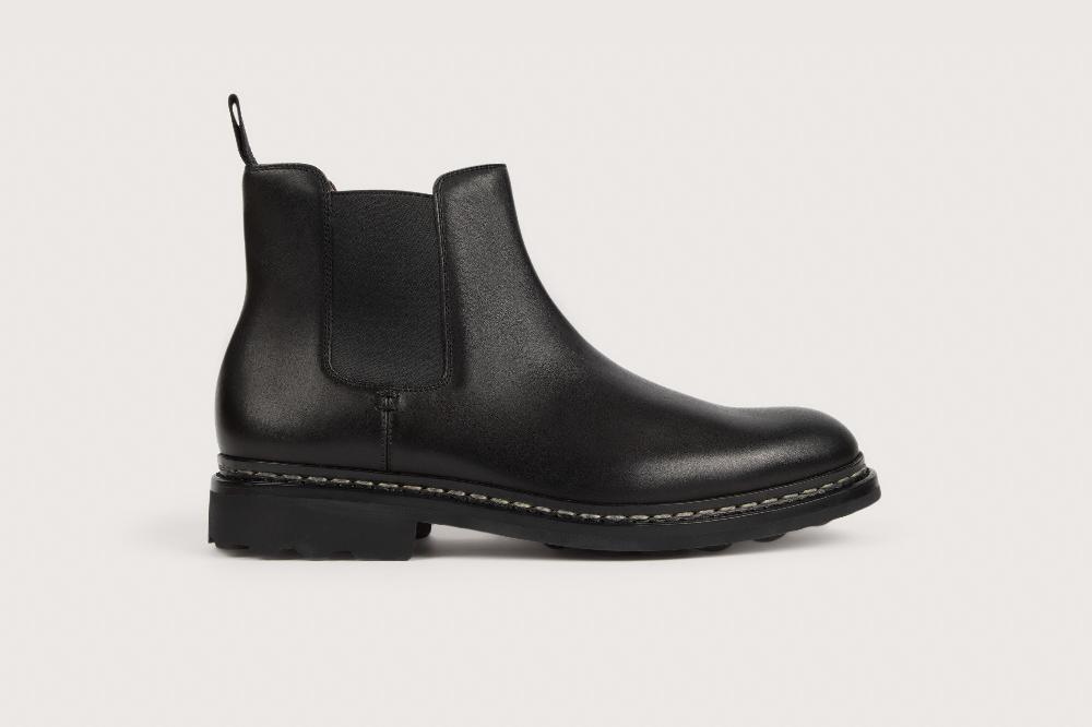 Heschung Chelsea Boots Intemporelles Homme En Cuir Lisse Noir Sur Semelle Gomme